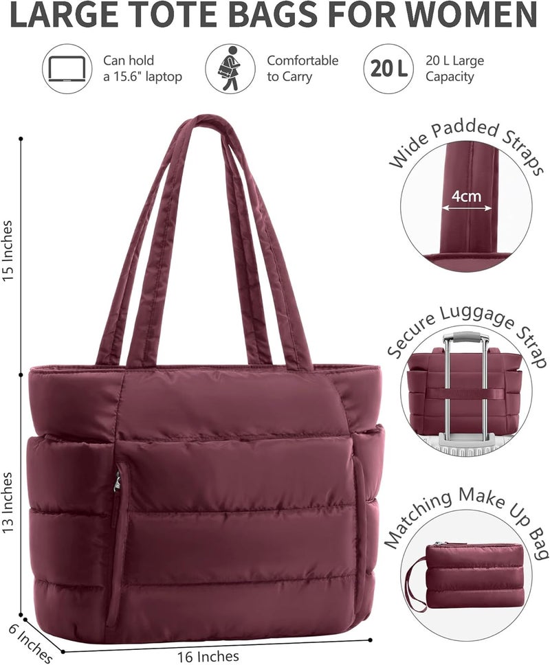 Bagstellar Puffer Tote Bag for Women, Lightweight Puffy Work Handbag Teacher Nurse Quilted Shoulder Bag for School Travel Gym | Cloud Bag w/ Zipper, Daily College Bags, 15.6" Computer Bag, Clinical Nursing Bag, 40 OZ Tumbler Holder, Ideal Gift for Women - Image 2